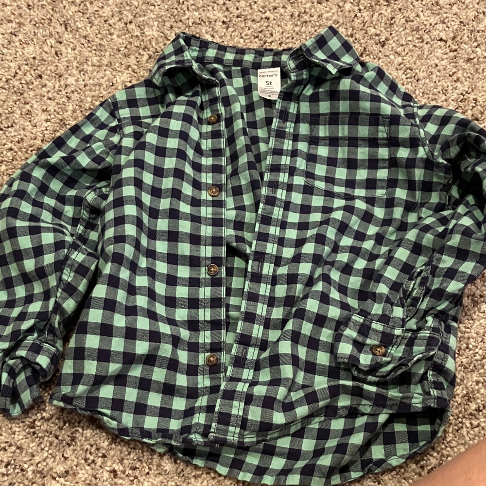 Carter’s Green & Navy Checkered Button-Up Shirt Size 5